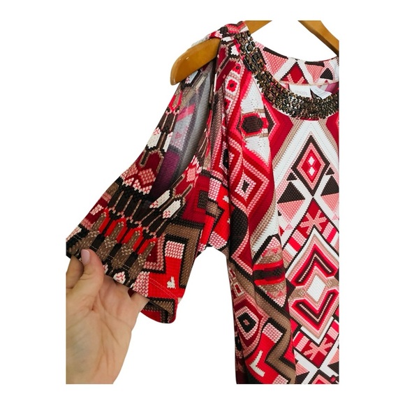 Chico's Beaded Sequin Slit Sleeve Aztec Shift Dress 1 Medium - Picture 3 of 8